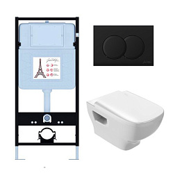 Комплект унитаза с инсталляцией Struktura матовая, глубина унитаза 48см, черная, с микролифтом, безободковый, Jacob Delafon EDF103-BL Jacob Delafon