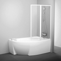 Шторка для ванны VSK2 140х150 см, правая, транспарент, прозрачная, поворотная, белый профиль, Ravak 76P70100Z1 Ravak