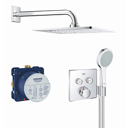 Готовый набор для душа (без излива) Grohtherm SmartControl 2 режима, 25 см, square, 2 функции, термостат, Grohe 34742000 Grohe