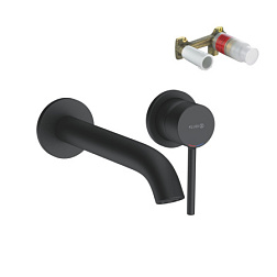 Встраиваемый в стену смеситель для раковины Bozz матовый, с внутренней частью, длина излива 23см, чёрный цвет, Kludi 382453976S Kludi