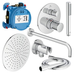 Готовый набор для душа (без излива) Ceratherm T100 1 режим верхней лейки, 1 режим ручной лейки, 30 см, round, 2 функции, термостат, Ideal Standard A7573AA Ideal Standard