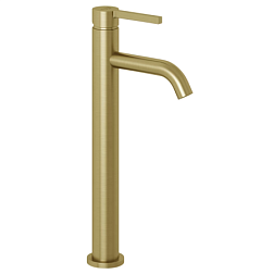 Высокий смеситель на столешницу Nova Fonte 24 см, брашированное, неповоротный излив, золото, без донного клапана, Kludi 20298N015 Kludi