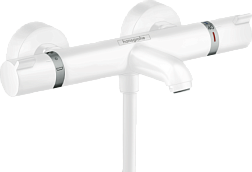 Настенный смеситель Ecostat матовый, неповоротный излив, с выходом на душ (без лейки), белый цвет, термостат, Hansgrohe 13114700 Hansgrohe