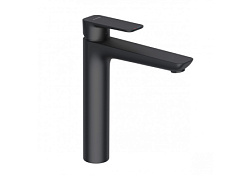 Высокий смеситель на столешницу Pure&Style 21,5 см, матовый, неповоротный излив, чёрный цвет, без донного клапана, Kludi 402963975 Kludi