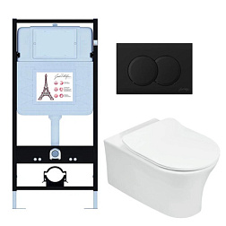 Комплект унитаза с инсталляцией Aleo матовая, глубина унитаза 50,5см, черная, безободковый, с микролифтом, быстросъемное, Jacob Delafon E21731RU-BL Jacob Delafon