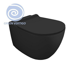 Подвесной унитаз Vignoni 37х56 см, смыв tornado, чёрный матовый, безободковый, без сиденья, тихий смыв, Simas VI18VERT nero matt Simas