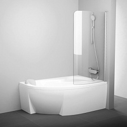 Шторка для ванны CVSK1 85х150 см, левая, 140/150 l белая+транспарент, прозрачная, поворотная, белый профиль, Ravak 7QLM0100Y1 Ravak