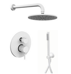 Готовый набор для душа (без излива) Light матовый, 1 режим верхней лейки, 1 режим ручной лейки, 23 см, round, 2 функции, белый цвет, Paffoni KITLIG018BO Paffoni