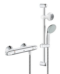 Настенный смеситель без излива Grohtherm с душевым гарнитуром grohe grohtherm 1000, 1 функция, с лейкой, термостат, Grohe 34588000 Grohe