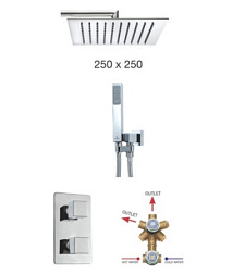 Готовый набор для душа (без излива) Tetis easy-clean, 1 режим верхней лейки, 1 режим ручной лейки, 25 см, square, 5 функций, Bossini M00764.030 Bossini