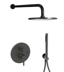 Готовый набор для душа (без излива) Light матовый, 1 режим верхней лейки, 1 режим ручной лейки, 23 см, round, 2 функции, чёрный цвет, Paffoni KITLIG018NO Paffoni