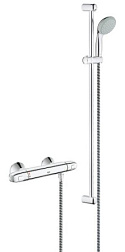 Настенный смеситель без излива Grohtherm 1000 серый/хром, с душевым гарнитуром tempesta new ii, штанга 900 мм, 1 функция, с лейкой, термостат, Grohe 34256003 Grohe