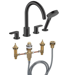 Смеситель на борт ванны Vernis Shape матовый, на 4 отв., чёрный цвет, Hansgrohe 71456670S Hansgrohe