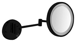 Настенное косметическое зеркало для ванной Vanity круглое, увеличение х3, цвет черный, с подсветкой, Nofer 08006.N Nofer