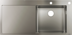 Кухонная мойка S71 104,5х51 см, с крылом, с доп. отверстием для слива-перелива с автоматическим управлением, Hansgrohe 43307800 Hansgrohe