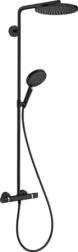 Душевая система без излива Showerpipe матовый, 3 режима, 24 см, round, чёрный цвет, термостат, верхний душ, с лейкой, Hansgrohe 27633670 Hansgrohe