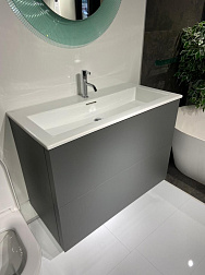Модуль с раковиной Kartell by laufen 100 см, шиферный, с 1 отверстием для смесителя, подвесной монтаж, система push-to-open + Смеситель для умывальника Kartell by laufen 115 мм, неповоротный излив, без донного клапана, Laufen (Выставочный образец) 8.6033.7.642.104.1+3.1133.1.004.100.1 Laufen