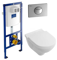 Комплект унитаза с инсталляцией O.Novo подвесной, с микролифтом, Villeroy&Boch 5660D001 Villeroy&Boch