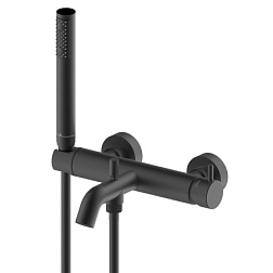 Настенный смеситель Teo матовый, неповоротный излив, лейка в комплекте, чёрный цвет, Bossini Z00724.073 Bossini