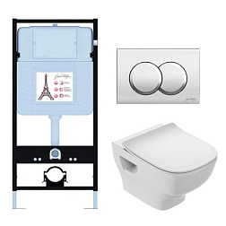 Комплект унитаза с инсталляцией Struktura глубина унитаза 54см, клавиша хром глянец, с микролифтом, безободковый, быстросъемное, Jacob Delafon EDF103-CP Jacob Delafon