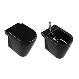 Комплект унитаза с биде Zero 35х55 см, черный цвет, сиденье с микролифтом, быстросъемное, без крышки, с сиденьем, Catalano 1VP55NE+1BI55NE+5SCSTPNNE Catalano