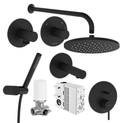 Готовые встраиваемые наборы для ванны (с изливом) Origin мтовый, длина излива 13см, 1 режим верхней лейки, 1 режим ручной лейки, 25 см, round, 3 функции, чёрный цвет, Vitra A49284EXP Vitra
