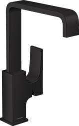 Высокий смеситель на столешницу Metropol 28,6 см, push-open, матовый, поворотный излив, чёрный цвет, с донным клапаном, Hansgrohe 32511670 Hansgrohe
