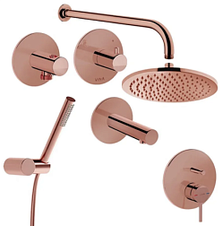 Готовые встраиваемые наборы для ванны (с изливом) Origin длина излива 13см, 1 режим верхней лейки, 1 режим ручной лейки, 25 см, round, 3 функции, медь, Vitra A49285EXP Vitra