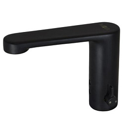 Сенсорный смеситель на раковину с антивандальным аэратором, от батареек/от сети, чёрный цвет, упр. t° на корпусе, Nofer 07260M.N Nofer