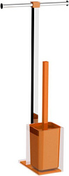 Напольная стойка Rainbow бумагодержатель двойной/пластиковый ерш, хром / оранжевый, крепеж без сверления, Gedy RA32(67) Gedy